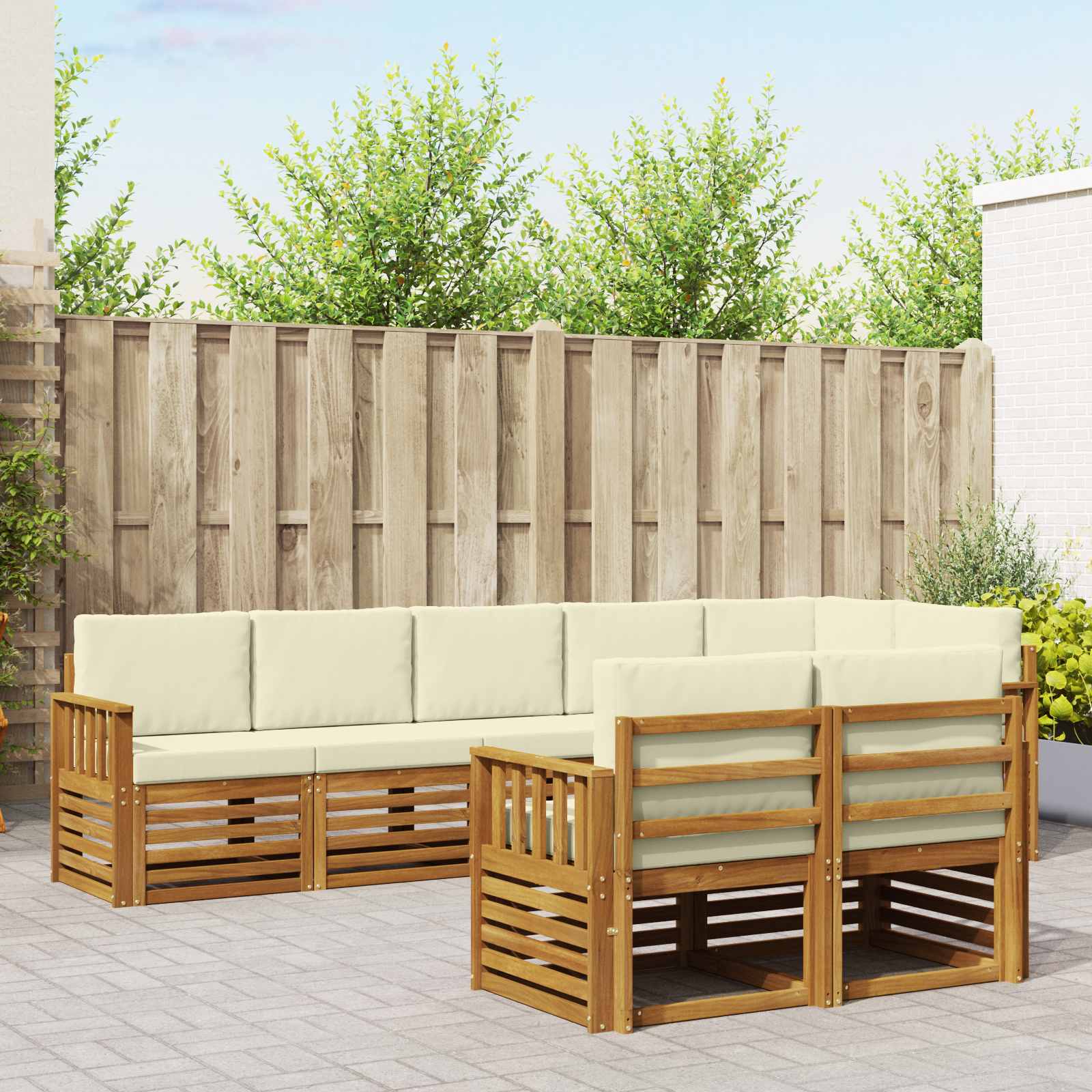 Setovi sofa 8 pcs Prirodna i krem Čvrsto drvo akacije