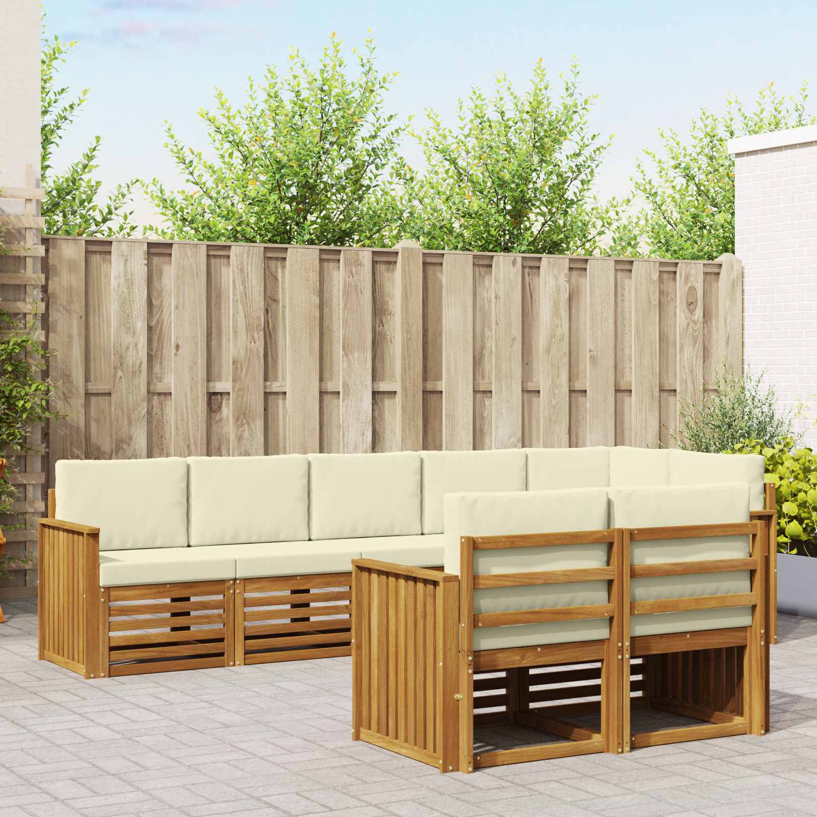 Setovi sofa 8 pcs Prirodna i krem Čvrsto drvo akacije
