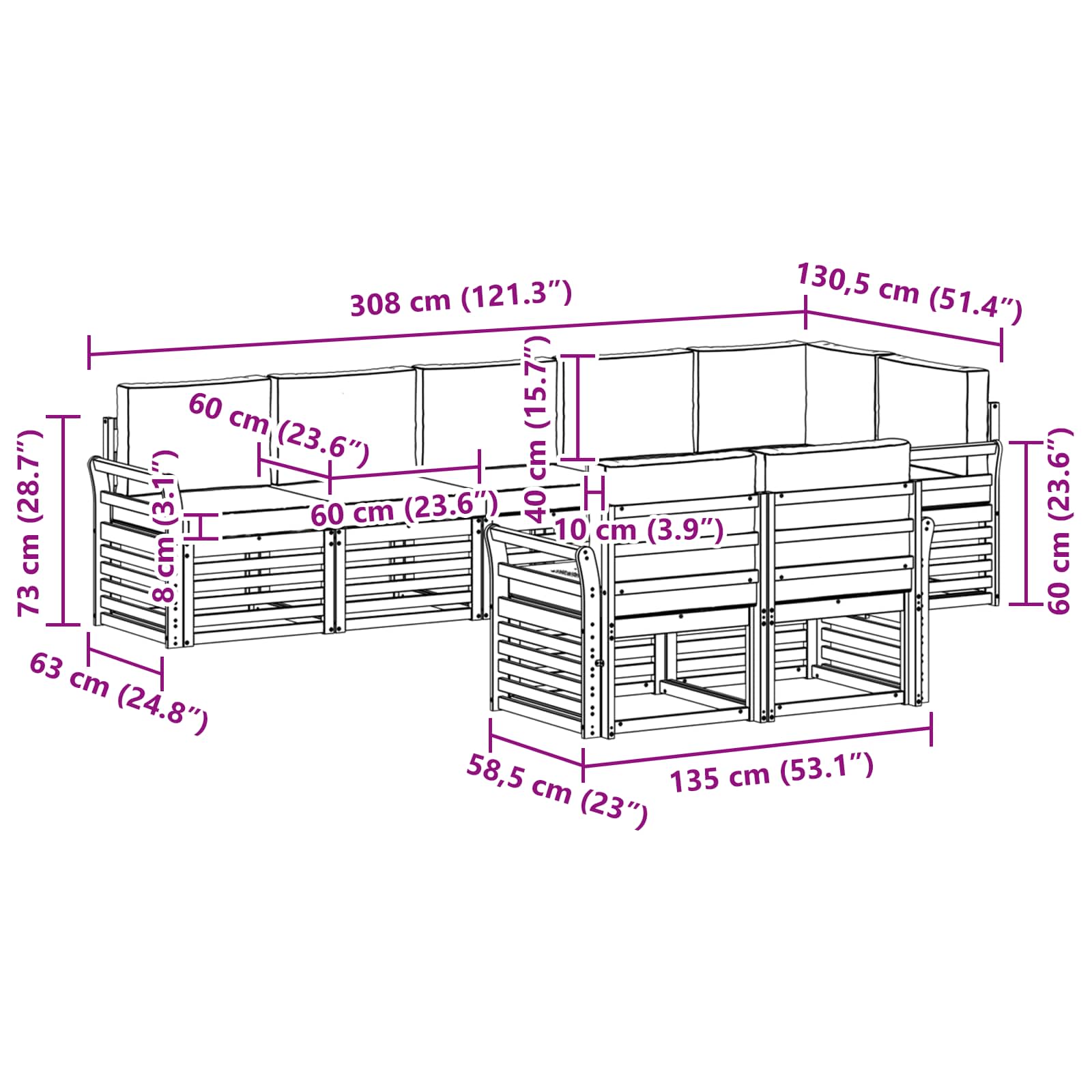 Setovi sofa 8 pcs Prirodna i krem Čvrsto drvo akacije
