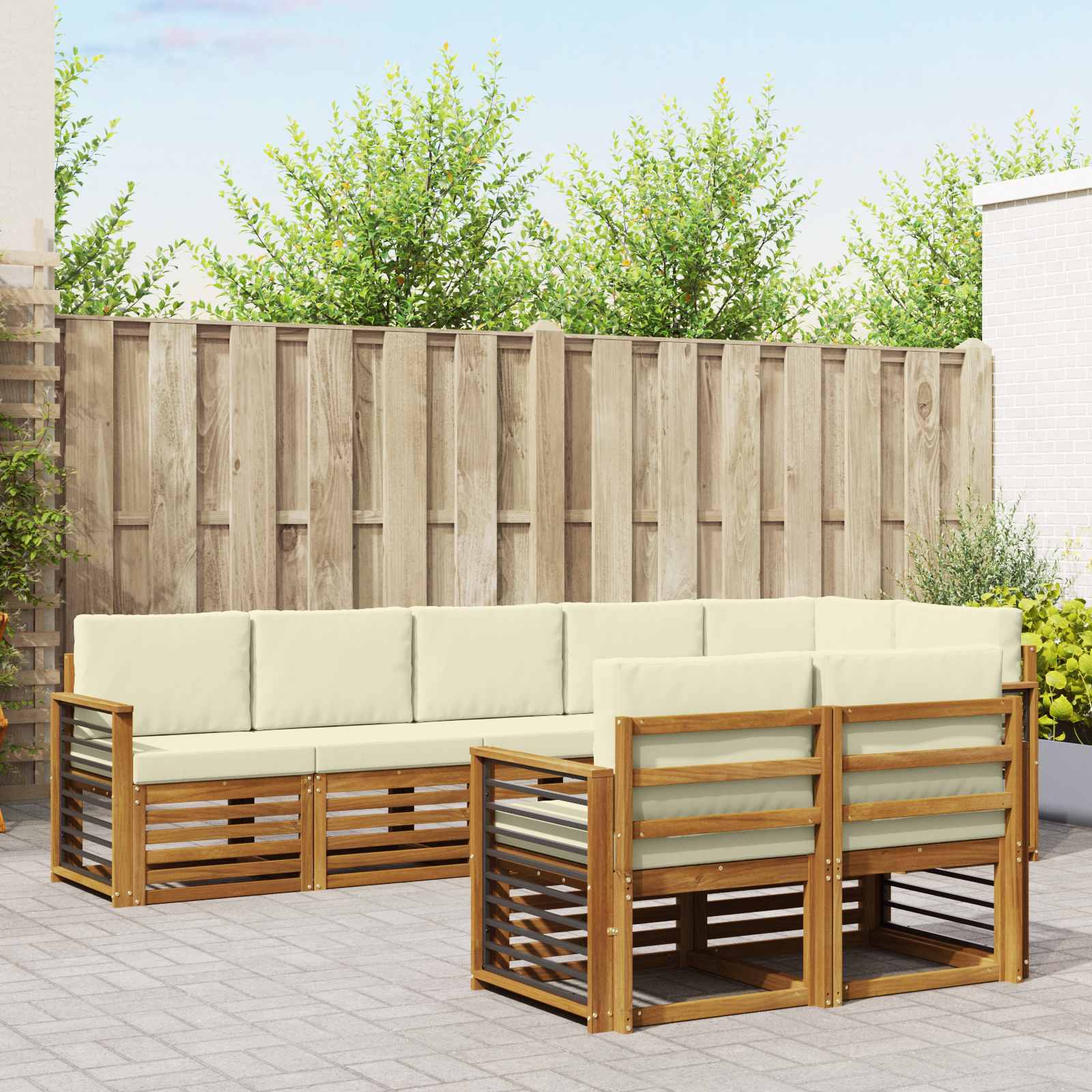 Setovi sofa 8 pcs Prirodna i krem Čvrsto drvo akacije