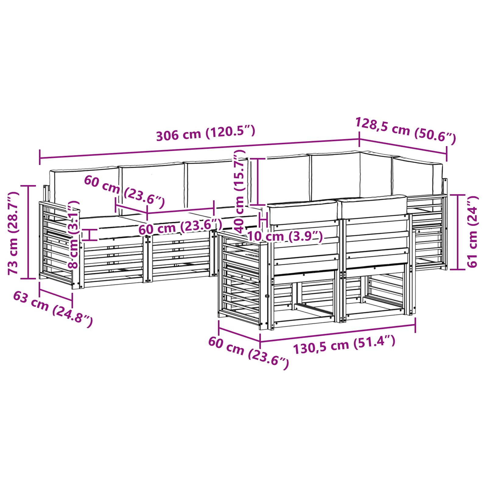 Setovi sofa 8 pcs Prirodna i krem Čvrsto drvo akacije