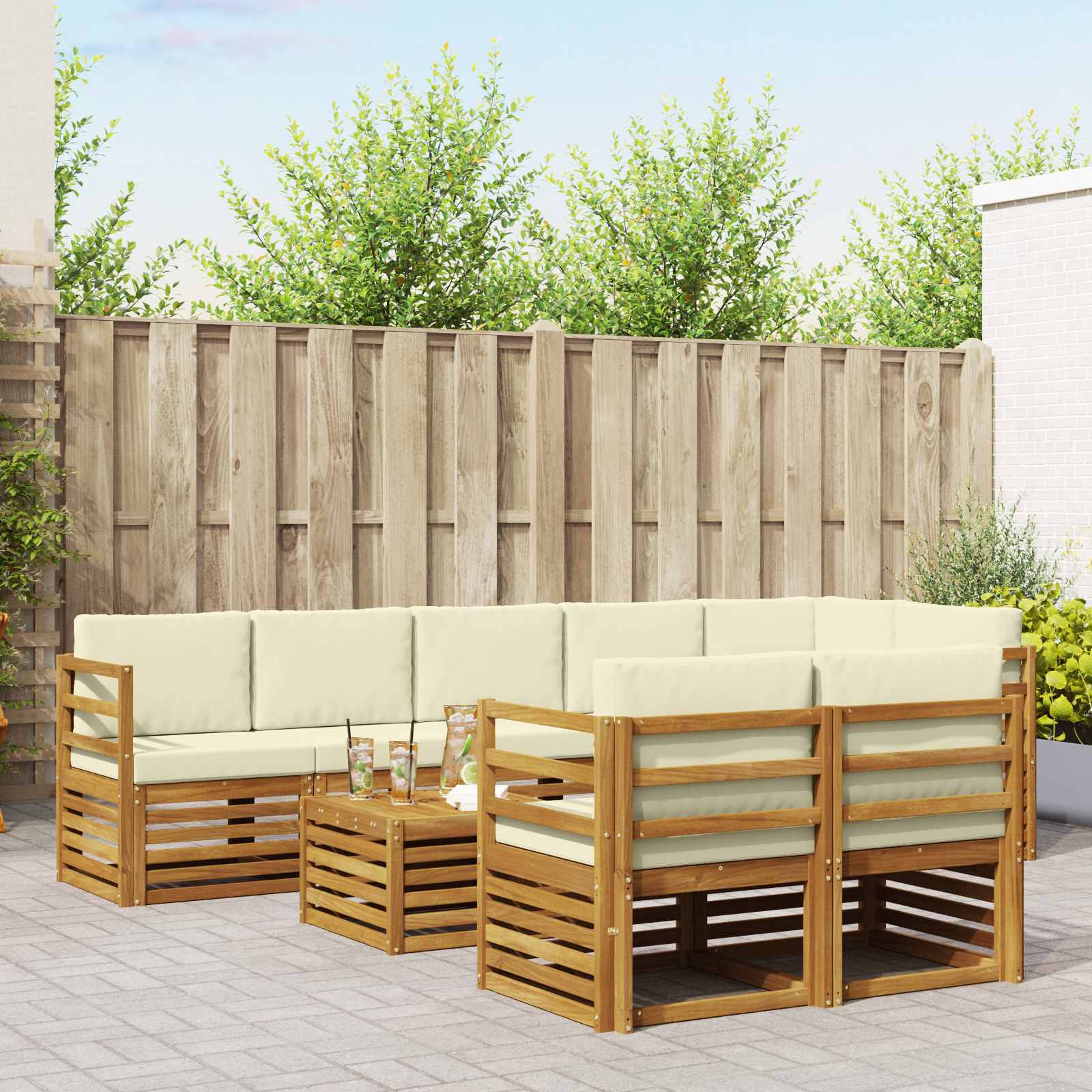 Setovi sofa 9 pcs Prirodna i krem Čvrsto drvo akacije
