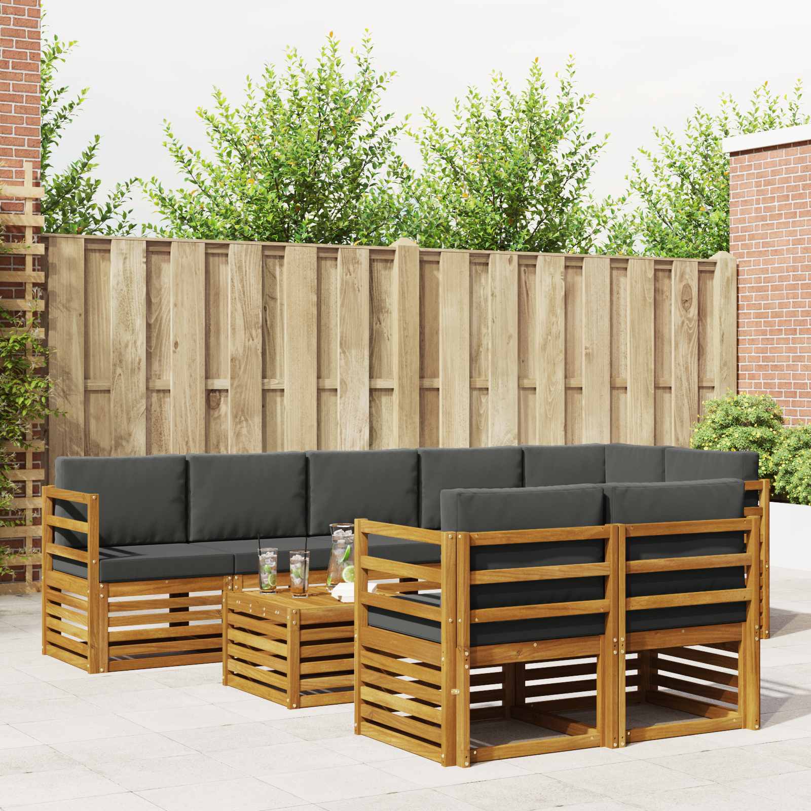 Setovi sofa 9 pcs Prirodna i antracit Čvrsto drvo akacije