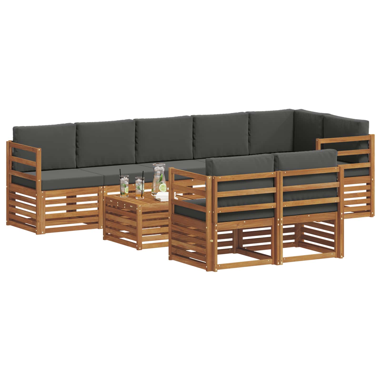 Setovi sofa 9 pcs Prirodna i antracit Čvrsto drvo akacije