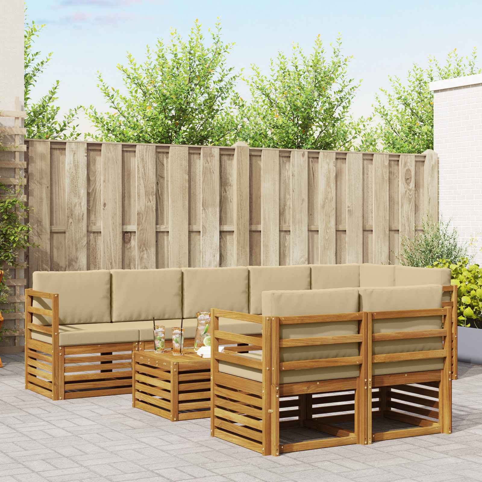 Setovi sofa s jastukom 9 pcs Prirodna i bež Čvrsto drvo akacije