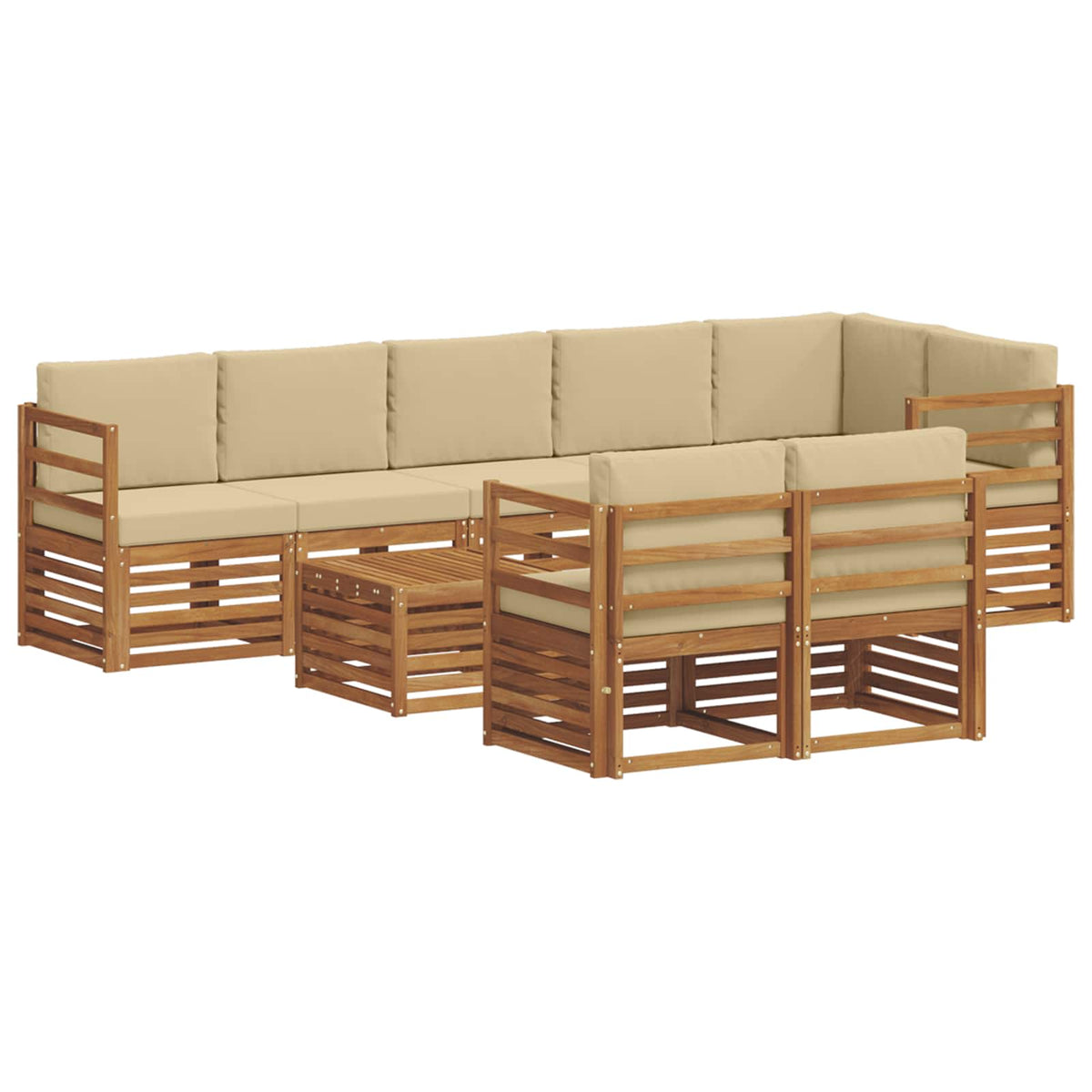 Setovi sofa s jastukom 9 pcs Prirodna i bež Čvrsto drvo akacije
