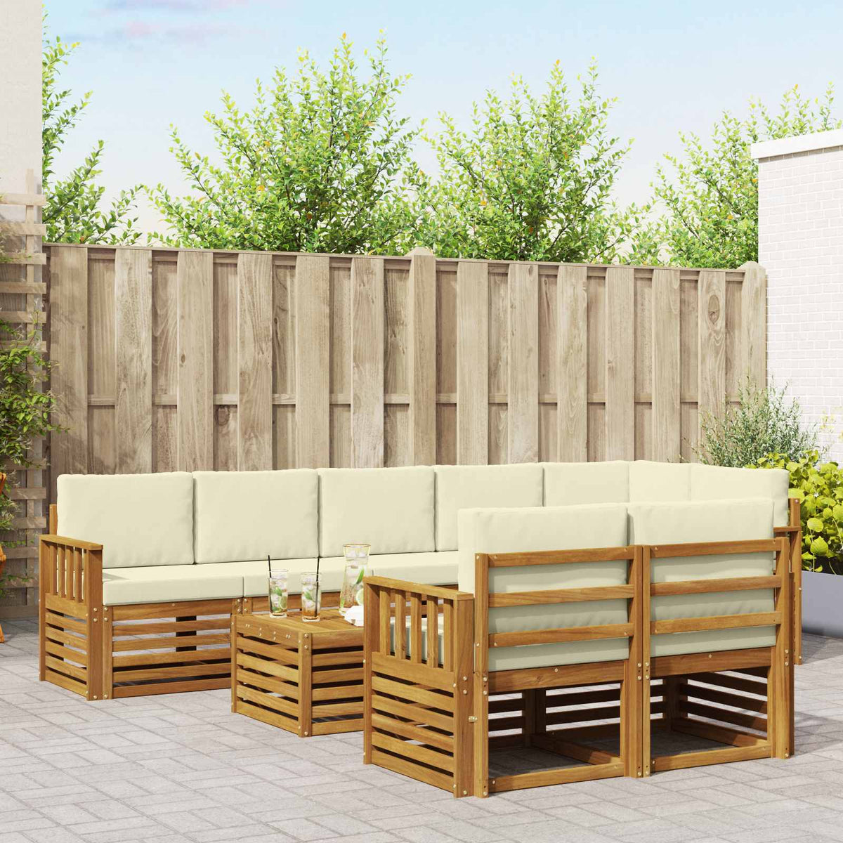 Set vanjskih sofa 9 kom. Prirodna i krem Poliester