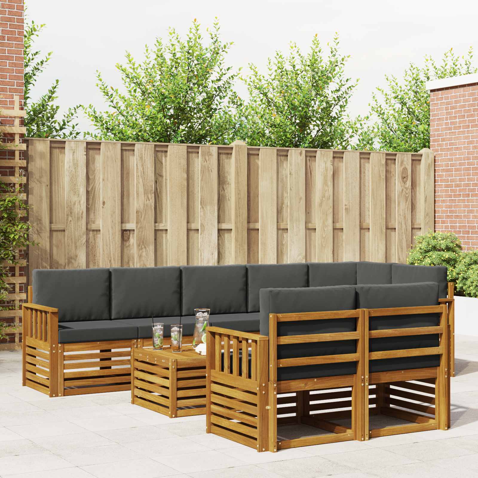 Setovi sofa 9 pcs Prirodna i antracit Čvrsto drvo akacije