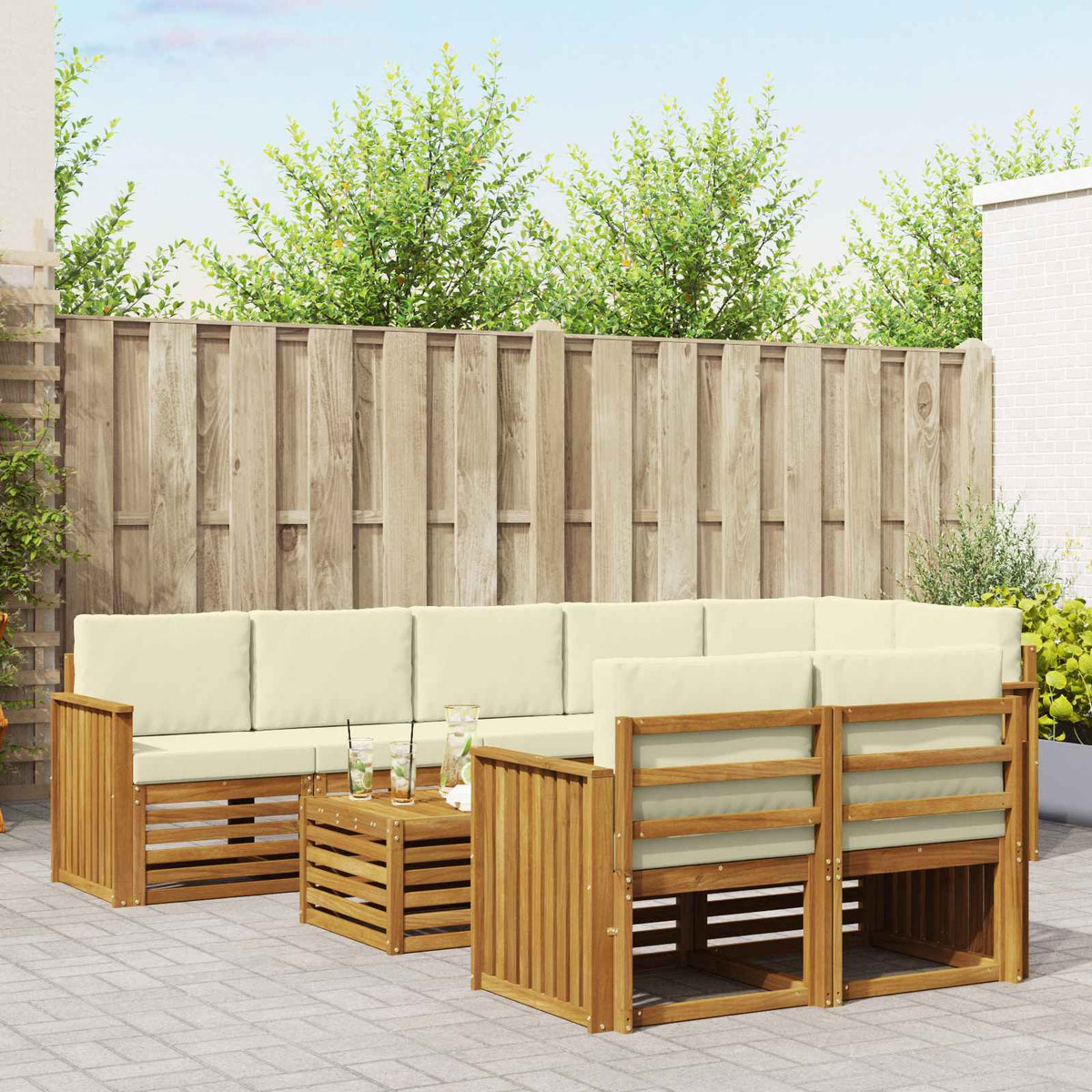 Set vanjskih sofa 9 kom. Prirodna i krem Poliester