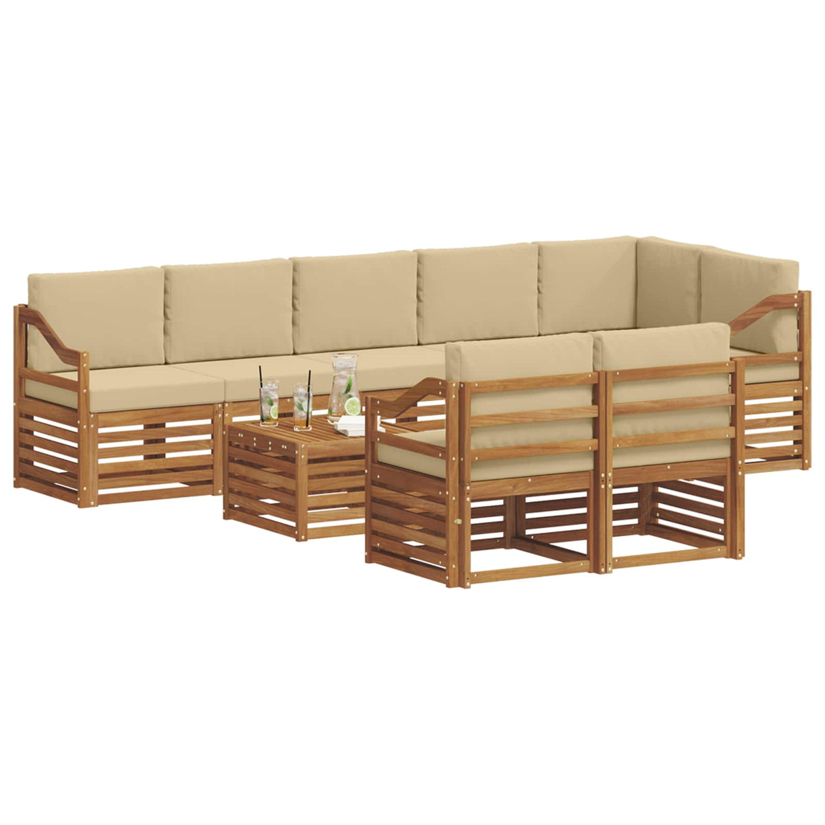 Set vanjskih sofa 9 kom. Prirodna i bež Poliester