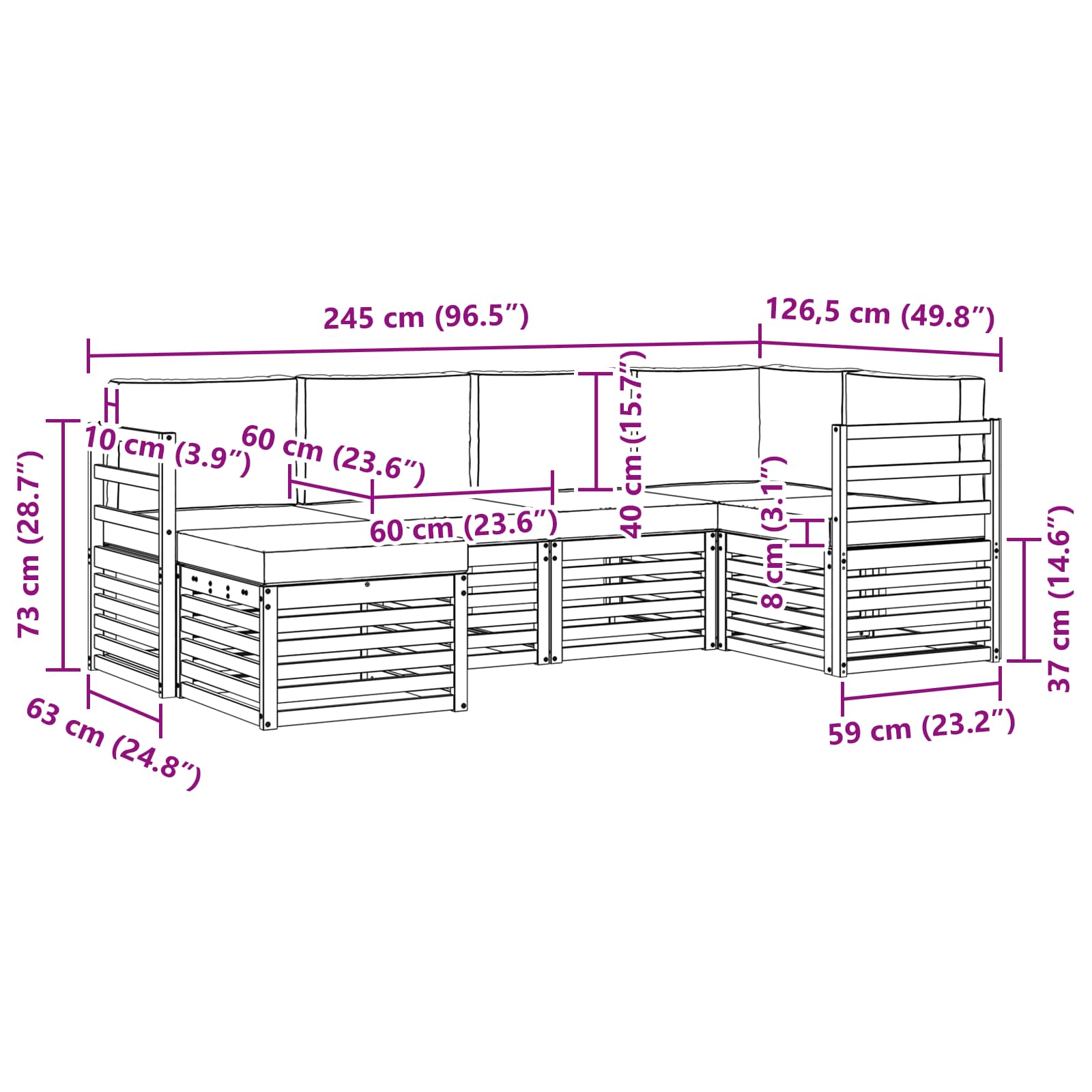 Sekcijska garnitura s jastukom 6 pcs Prirodna i svijetlo siva