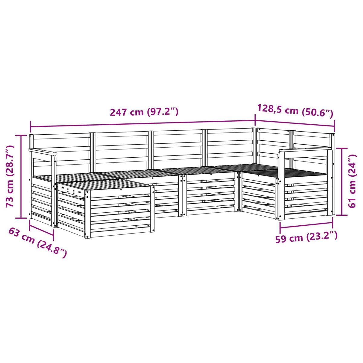 Sekcijska garnitura 6 pcs Prirodna