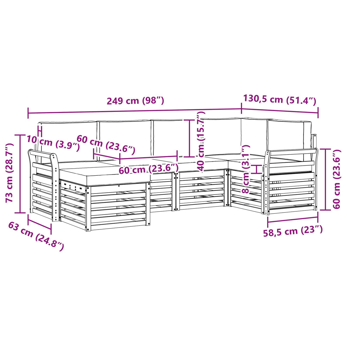 Set vanjskih sofa 6 kom. Prirodna i antracit Poliester 249 x 130,5 x 73 cm