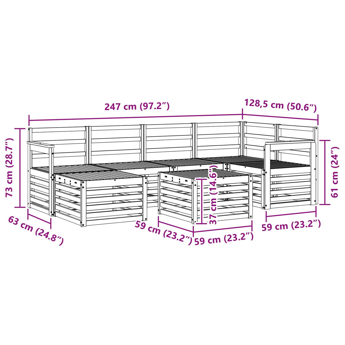 Set vanjskih sofa 7 kom. Prirodna Poliester 59 x 59 x 37 cm