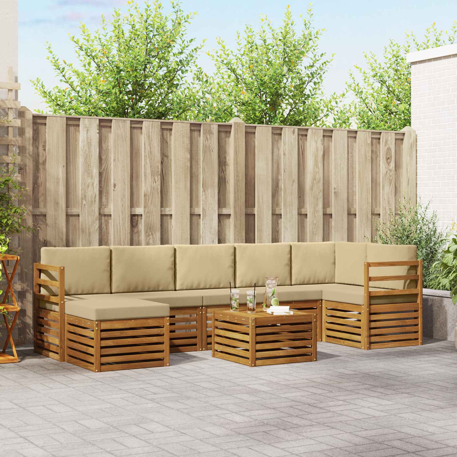 Set vanjskih sofa 8 pcs Prirodna i bež Čvrsto drvo akacije