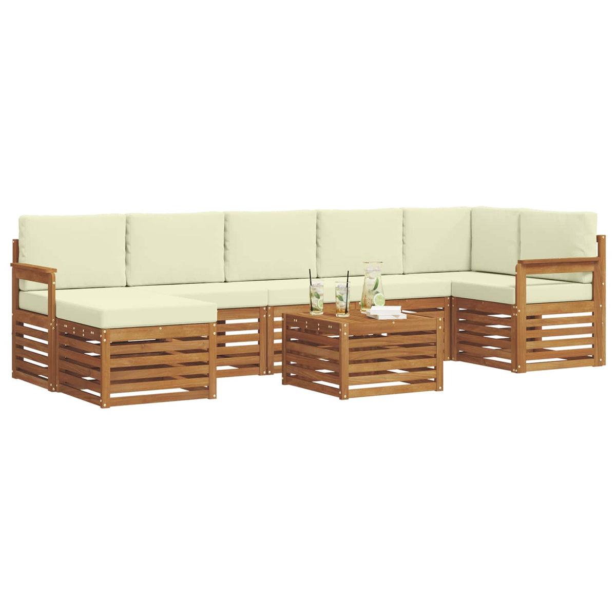 Set vanjskih sofa 8 pcs Prirodna i krem Čvrsto drvo akacije