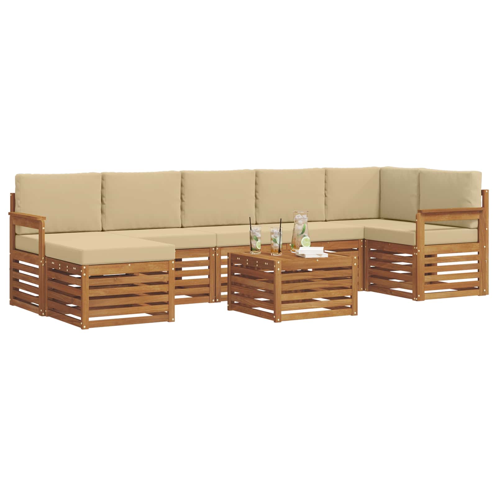 Set vanjskih sofa 8 pcs Prirodna i bež Čvrsto drvo akacije