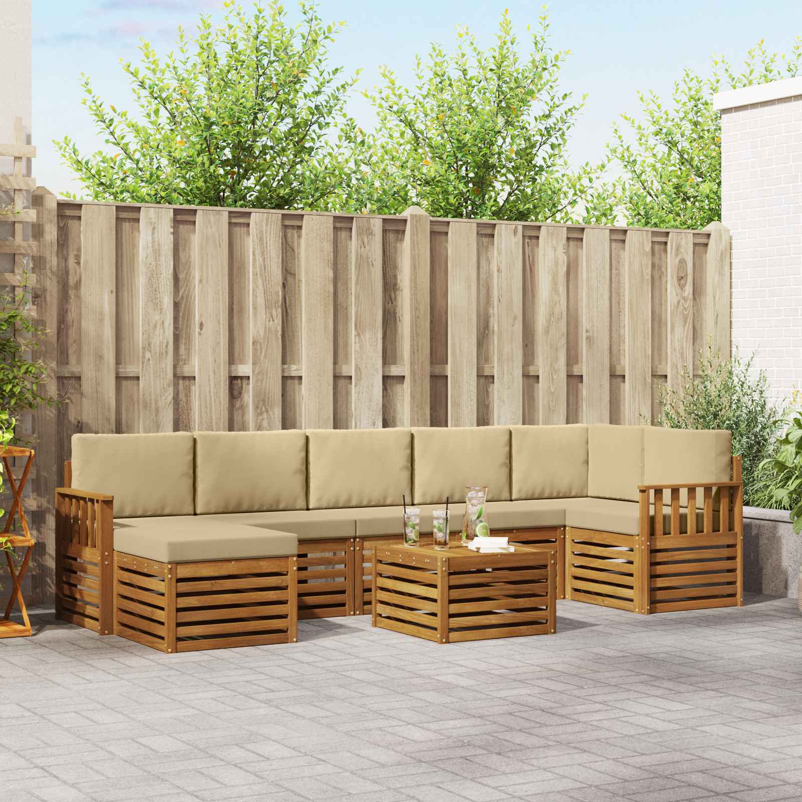 Set vanjskih sofa 8 pcs Prirodna i bež Čvrsto drvo akacije