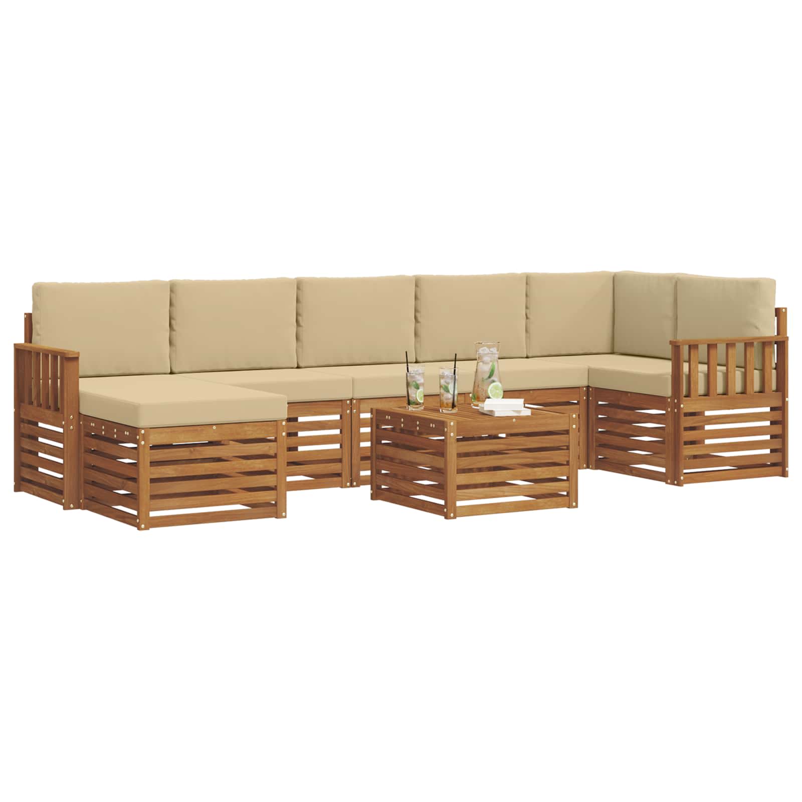 Set vanjskih sofa 8 pcs Prirodna i bež Čvrsto drvo akacije