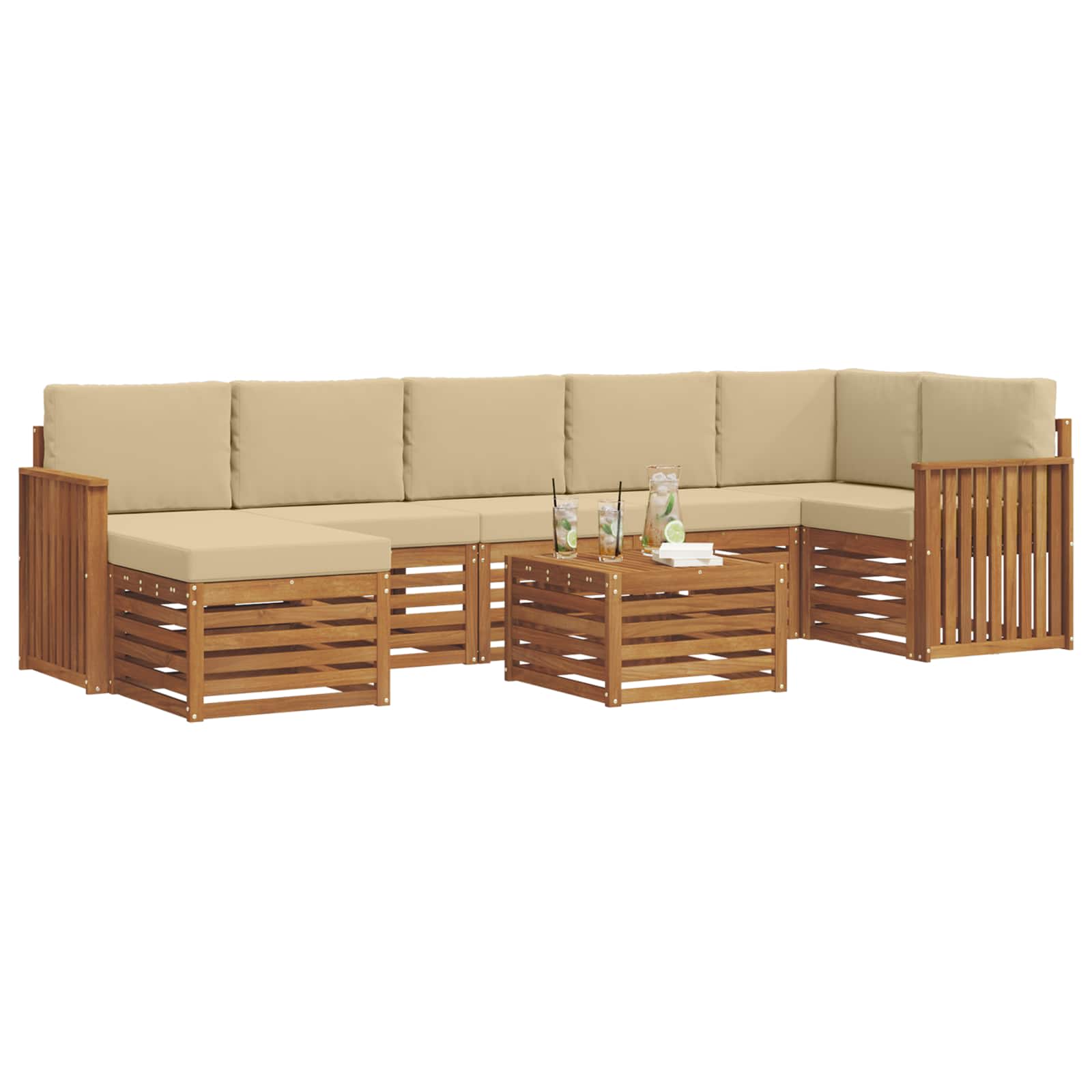Set vanjskih sofa 8 pcs Prirodna i bež Čvrsto drvo akacije