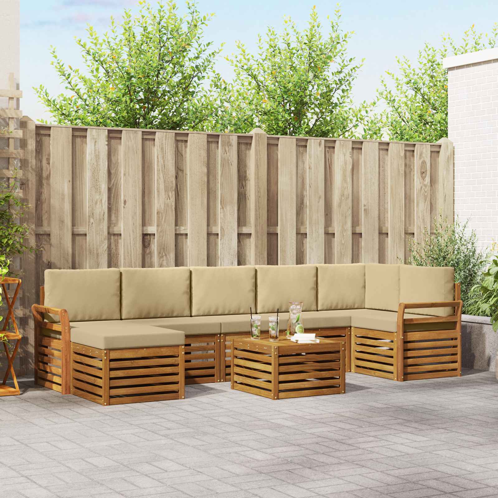 Set vanjskih sofa 8 pcs Prirodna i bež Čvrsto drvo akacije