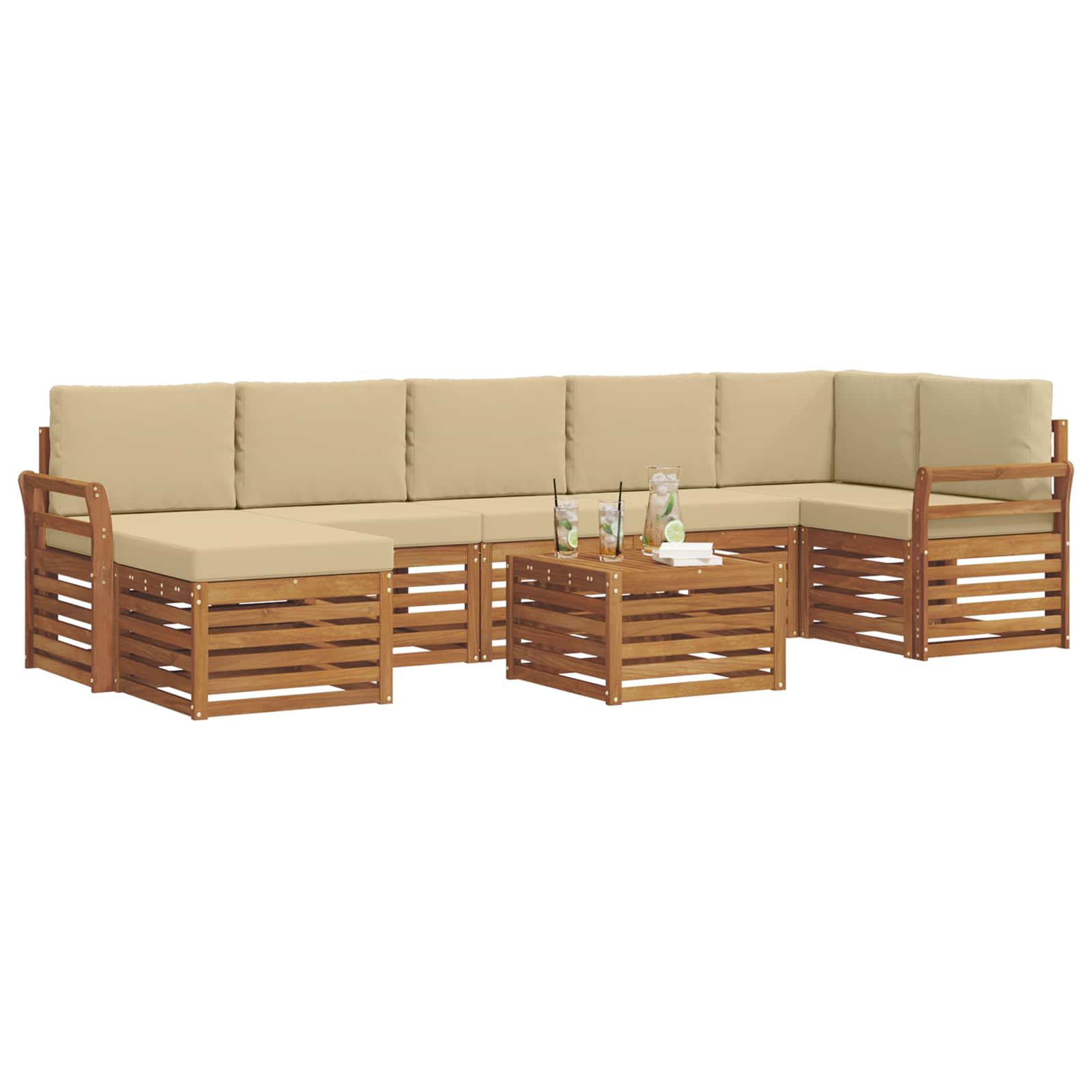 Set vanjskih sofa 8 pcs Prirodna i bež Čvrsto drvo akacije