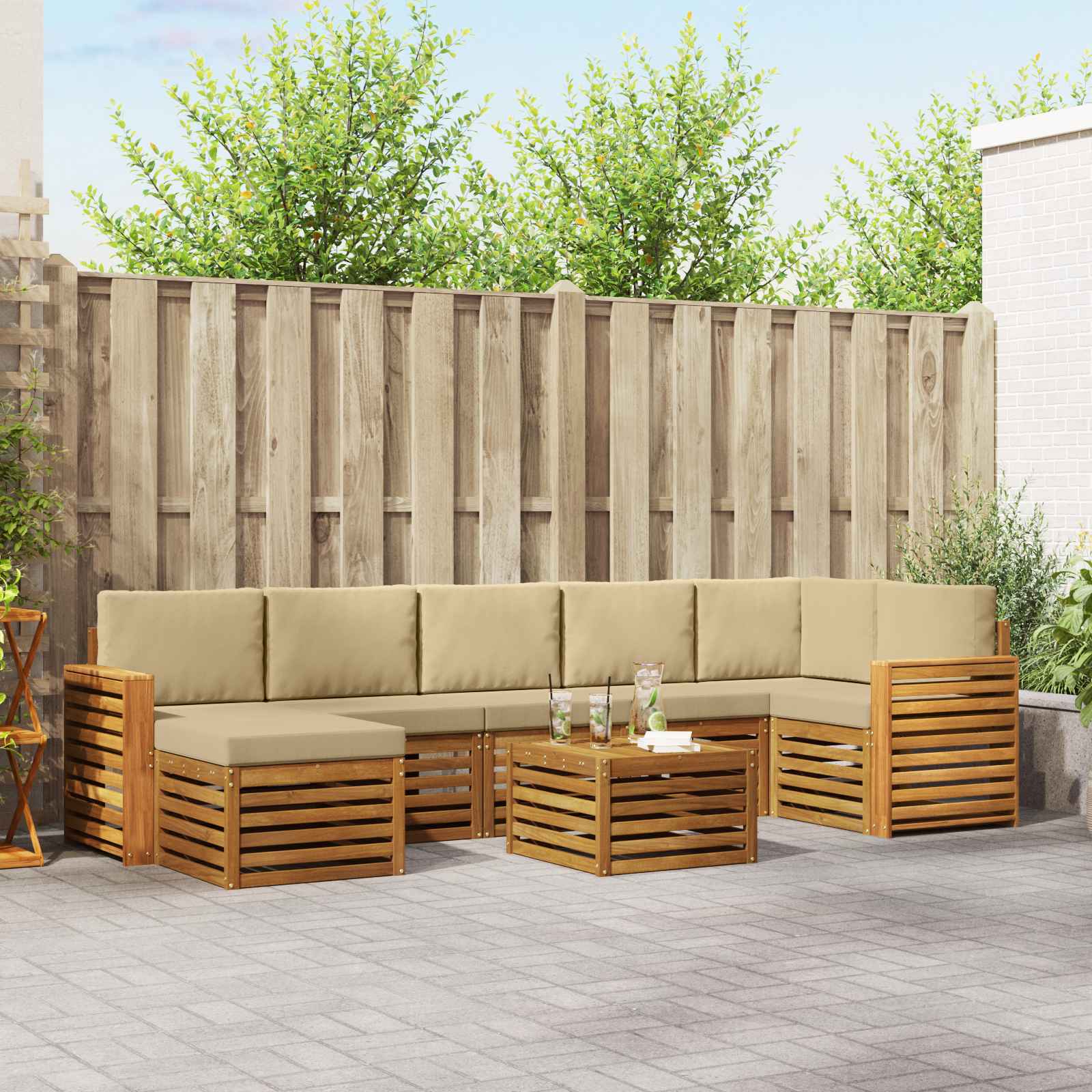 Set vanjskih sofa 8 pcs Prirodna i bež Čvrsto drvo akacije