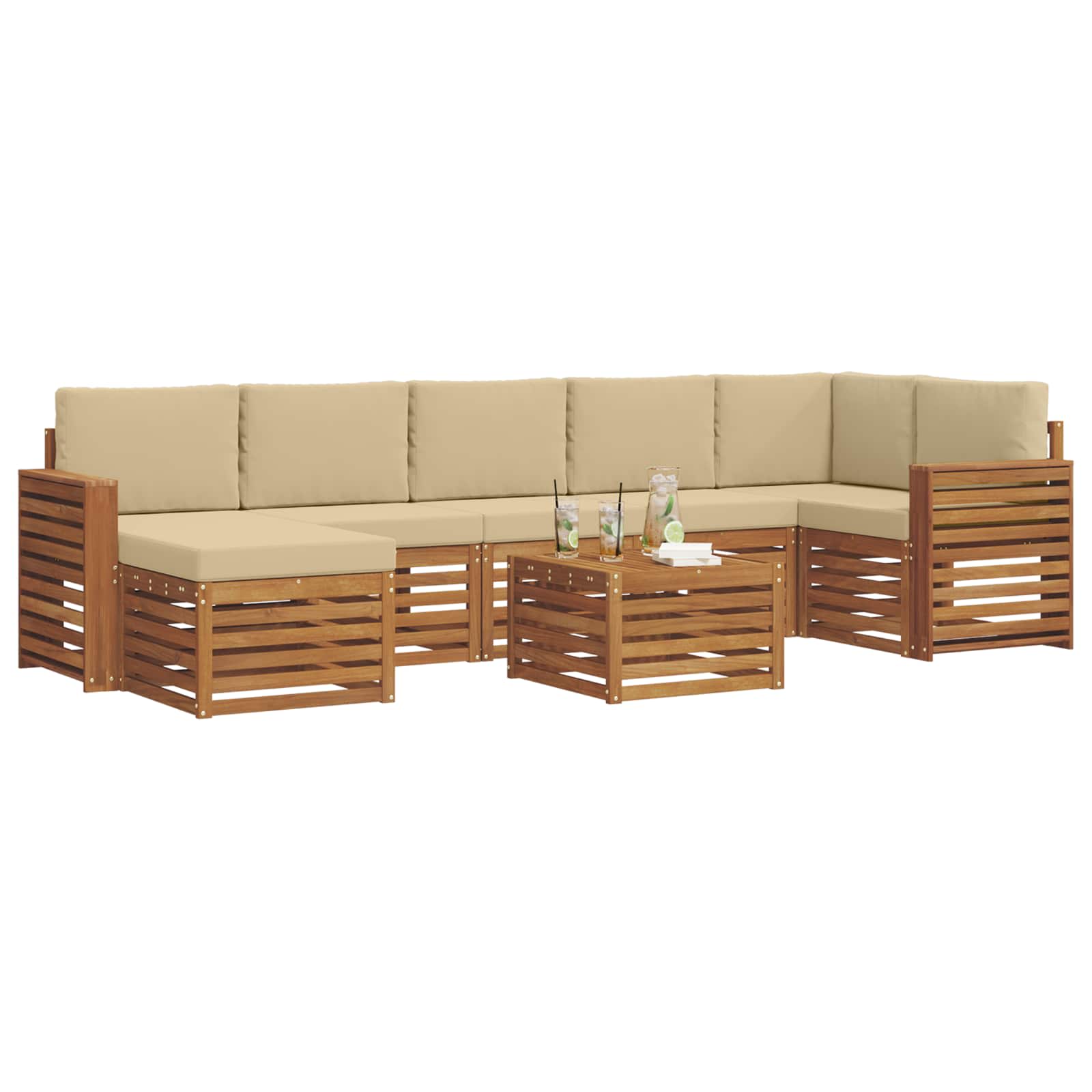 Set vanjskih sofa 8 pcs Prirodna i bež Čvrsto drvo akacije