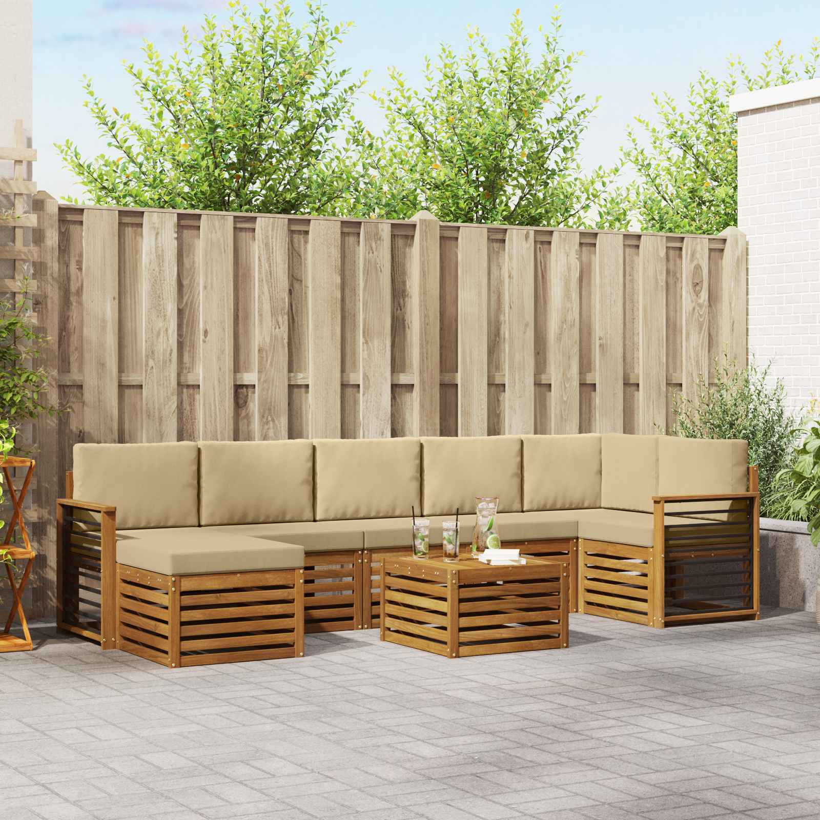 Set vanjskih sofa 8 pcs Prirodna i bež Čvrsto drvo akacije
