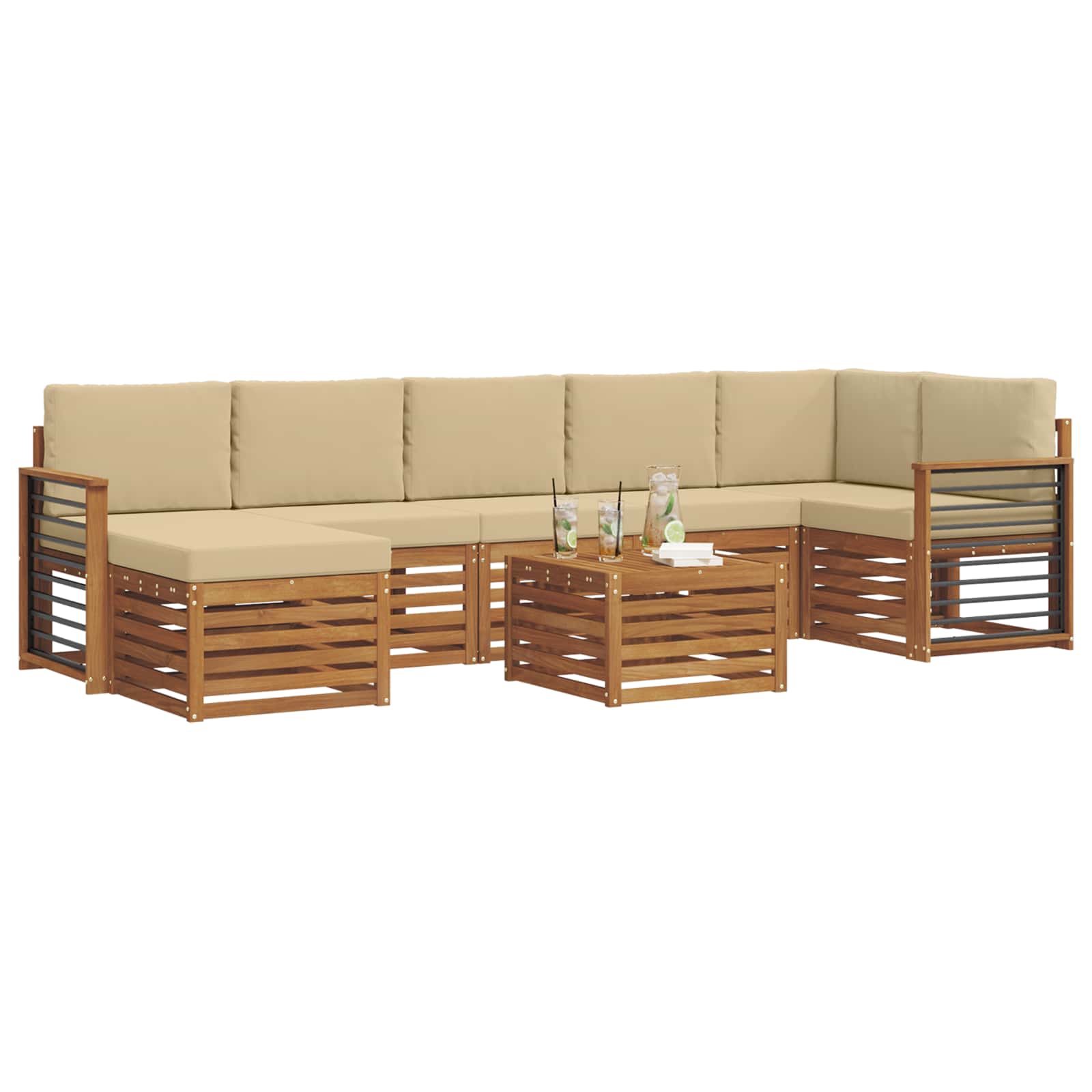 Set vanjskih sofa 8 pcs Prirodna i bež Čvrsto drvo akacije