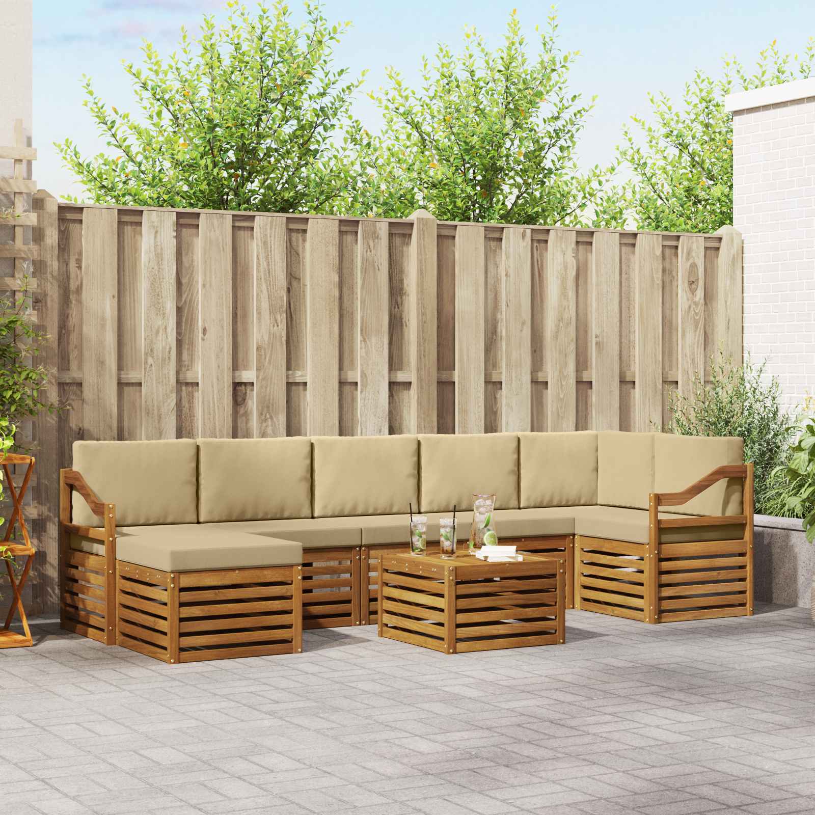 Set vanjskih sofa 8 pcs Prirodna i bež Čvrsto drvo akacije