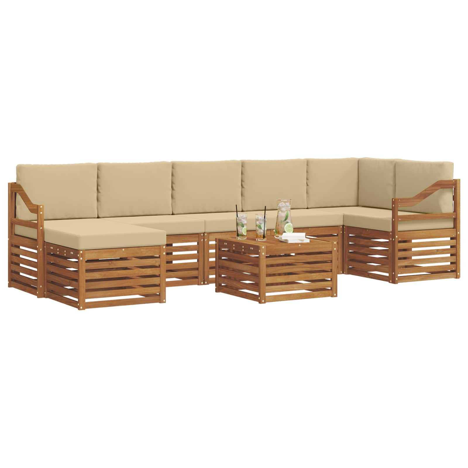 Set vanjskih sofa 8 pcs Prirodna i bež Čvrsto drvo akacije