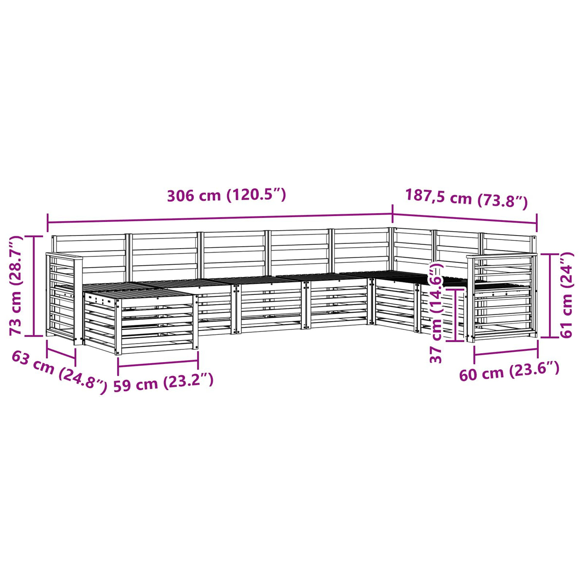Set vanjskih sofa 8 kom. Prirodna Smeđa 306 x 187,5 x 73 cm