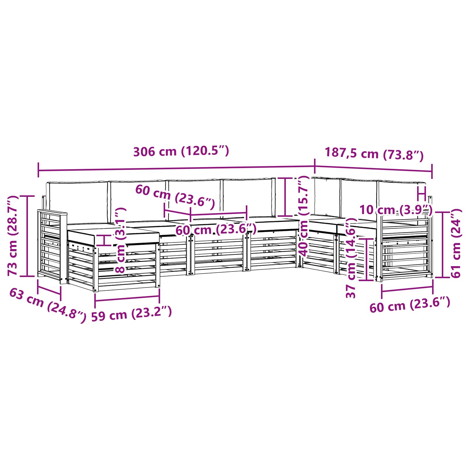 Set vanjskih sofa 8 pcs Prirodna i bež Čvrsto drvo akacije
