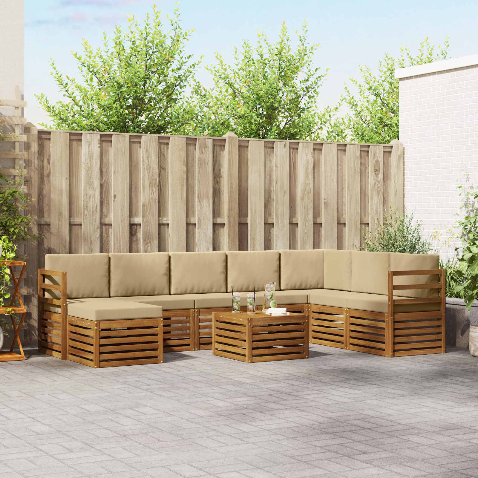 Set vanjskih sofa 9 pcs Prirodna i bež Čvrsto drvo akacije