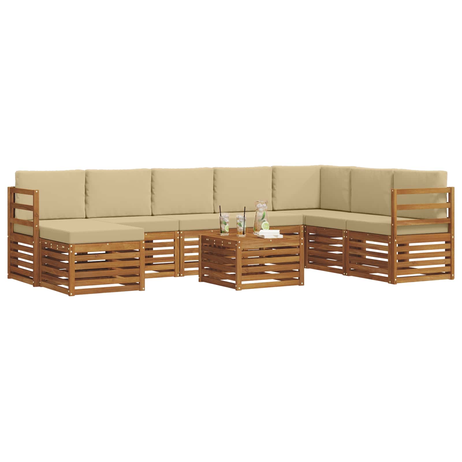 Set vanjskih sofa 9 pcs Prirodna i bež Čvrsto drvo akacije