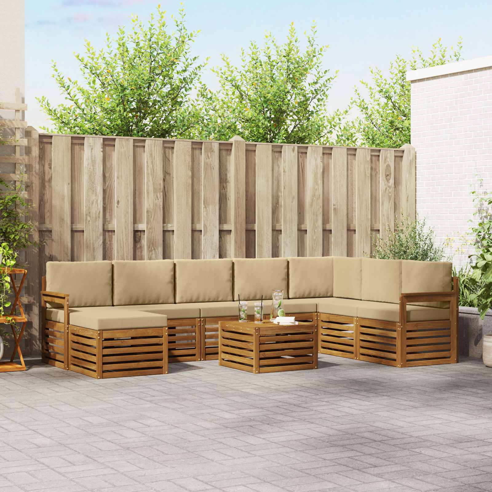 Set vanjskih sofa 9 pcs Prirodna i bež Čvrsto drvo akacije