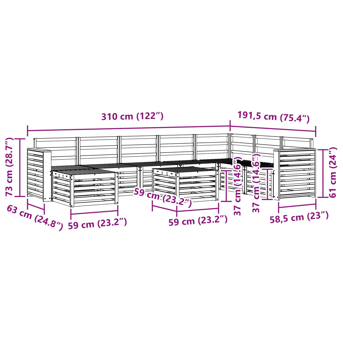 Set vanjskih sofa 9 kom. Prirodna