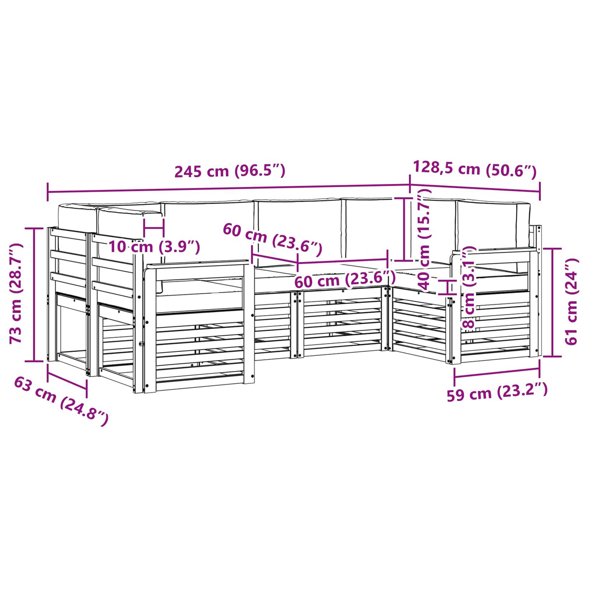 Sekcijska garnitura s jastukom 6 pcs Prirodna