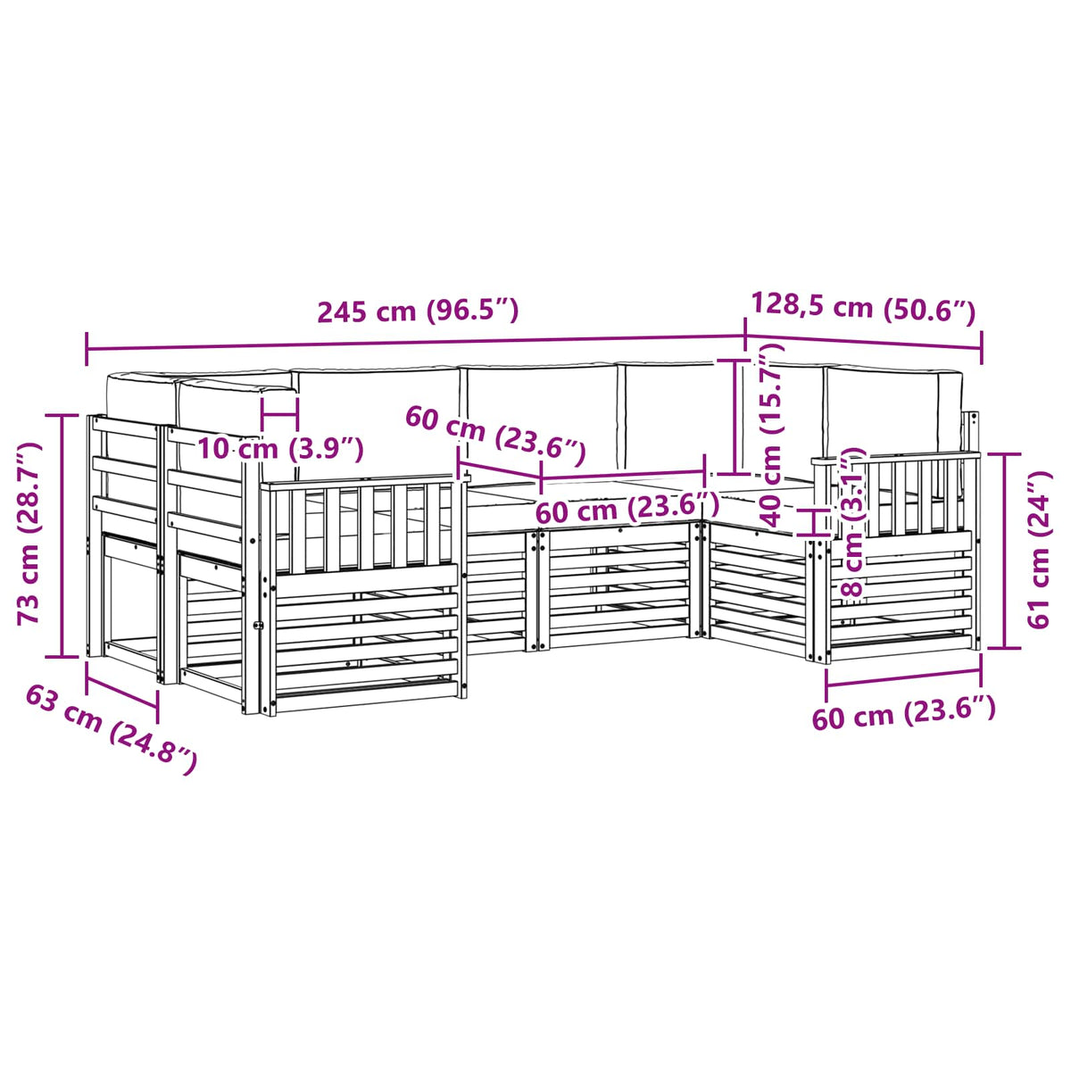 Sekcijska garnitura s jastukom 6 pcs Prirodna