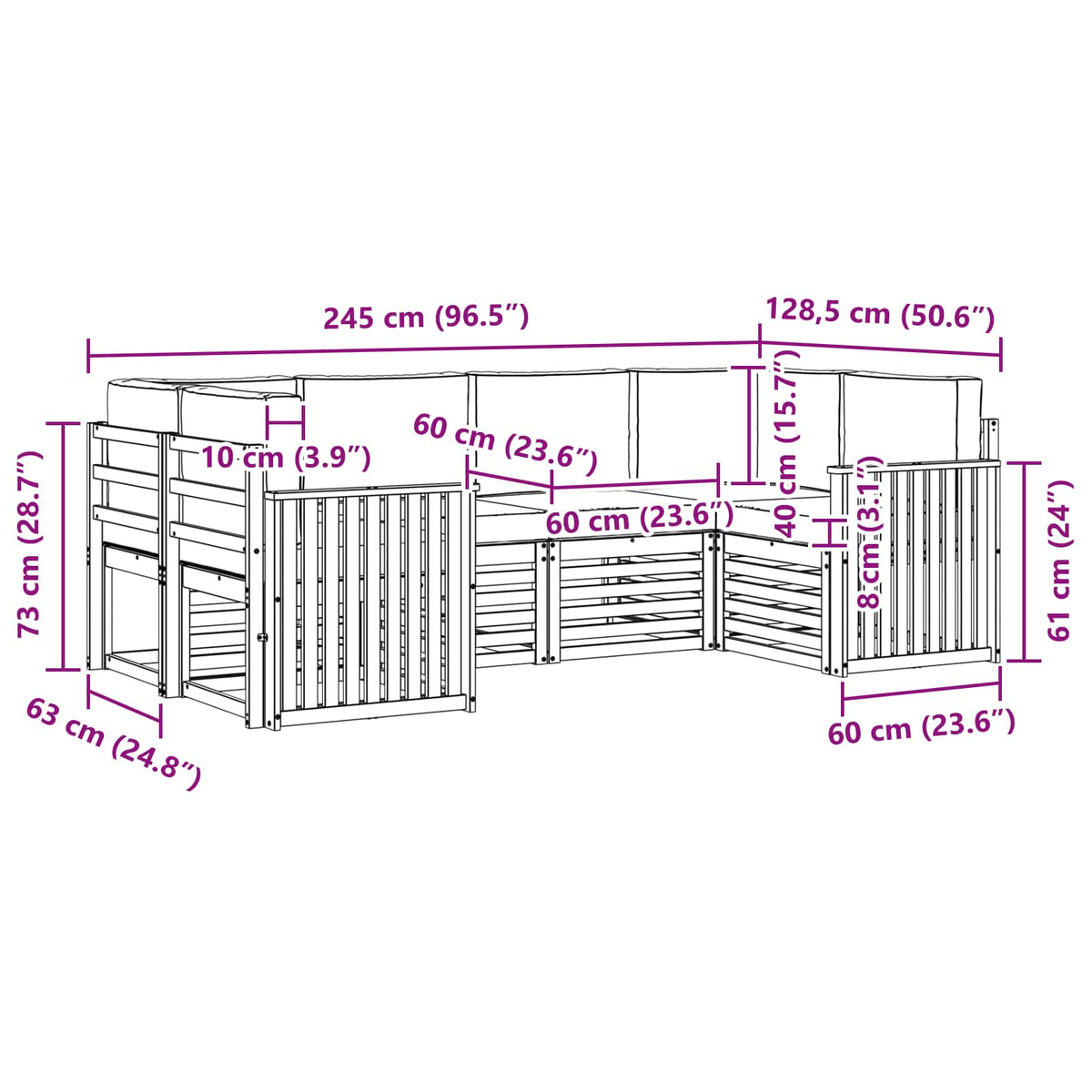 Sekcijska garnitura s jastukom 6 pcs Prirodna