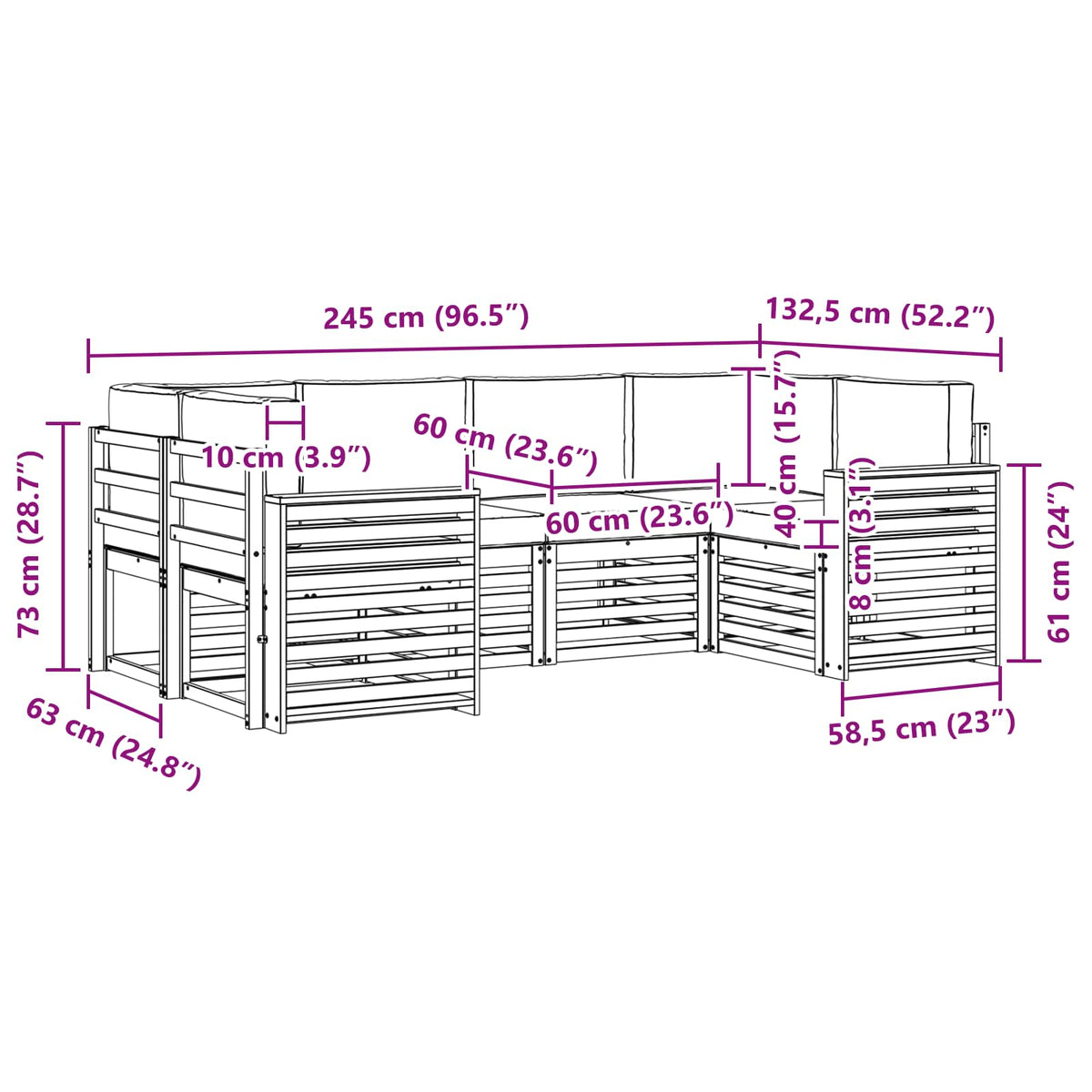 Set vanjskih sofa 6 kom. Prirodna i krem Smeđa 245 x 132,5 x 73 cm