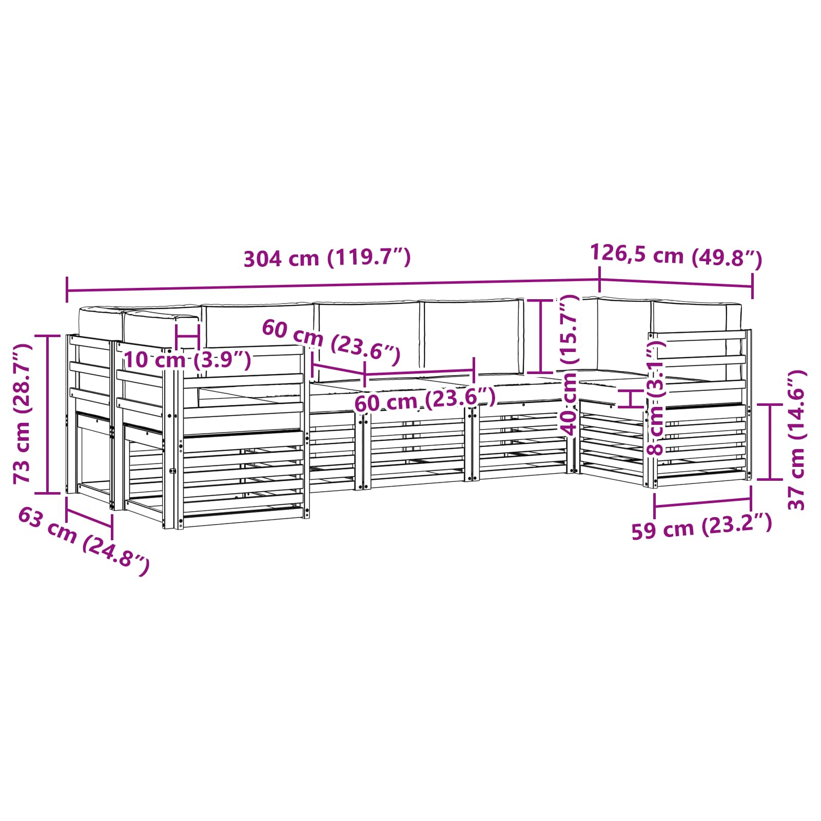 Set vanjskih sofa 7 pcs Prirodna i krem