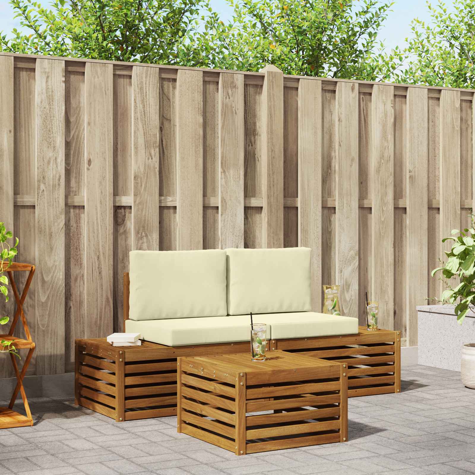 Set vanjskih sofa s jastukom Prirodna i krem 59 x 59 x 37 cm