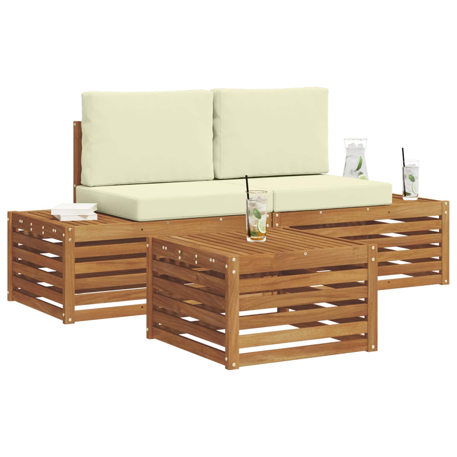 Set vanjskih sofa s jastukom Prirodna i krem 59 x 59 x 37 cm