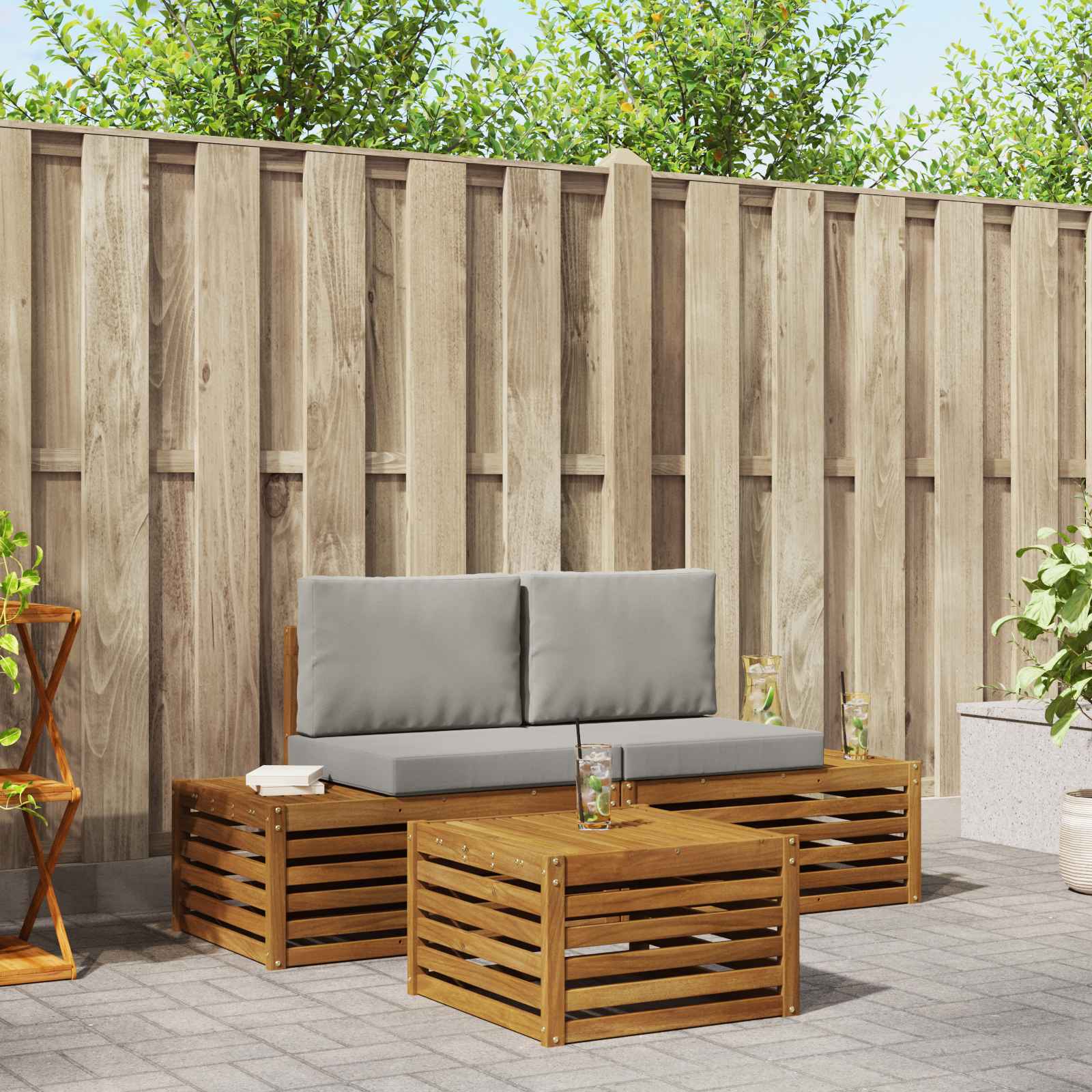 Set vanjskih sofa Prirodna i svijetlo siva 59 x 59 x 37 cm