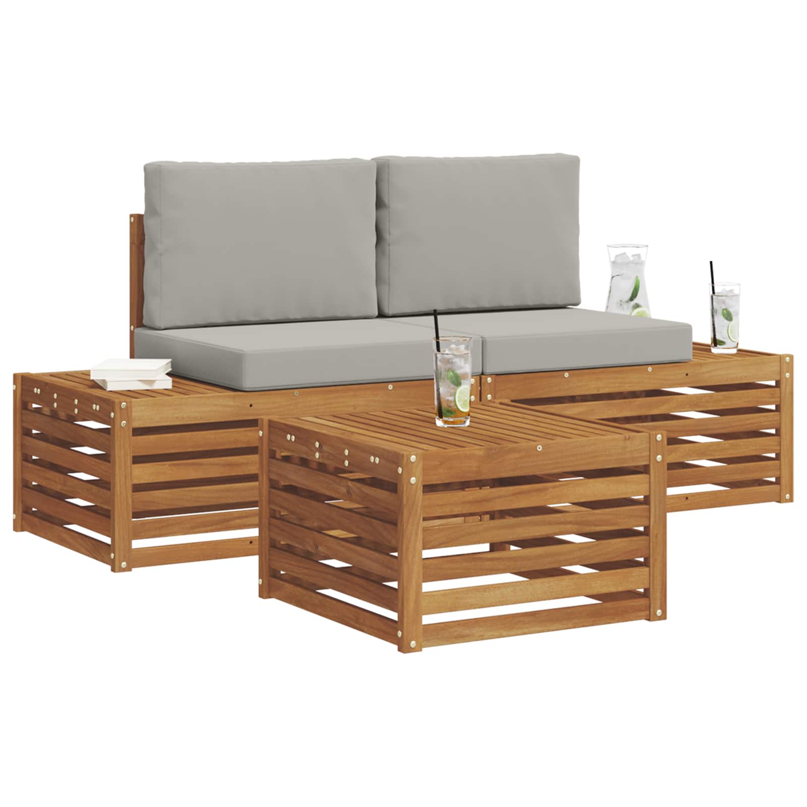 Set vanjskih sofa Prirodna i svijetlo siva 59 x 59 x 37 cm