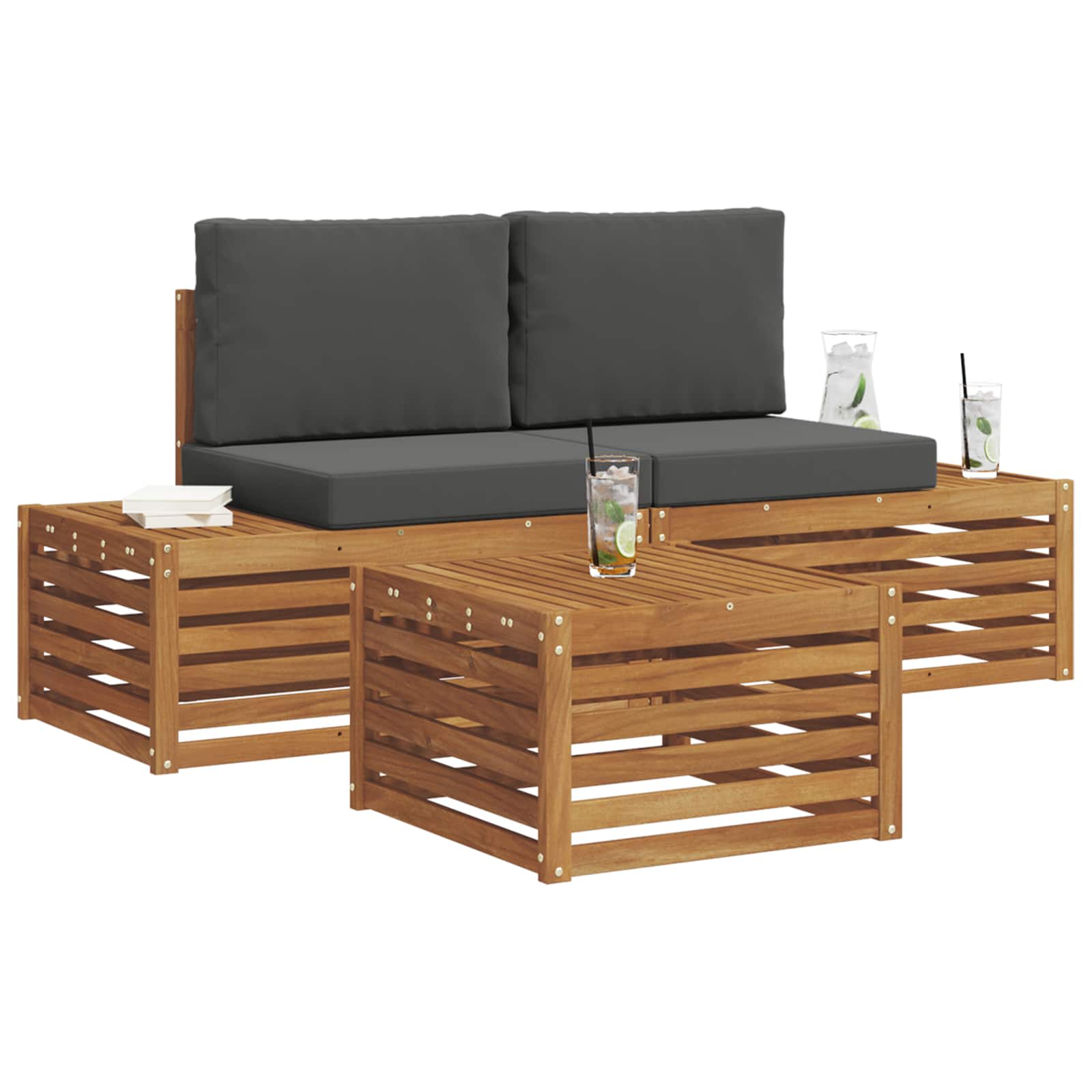 Set vanjskih sofa Prirodna i antracit 59 x 59 x 37 cm