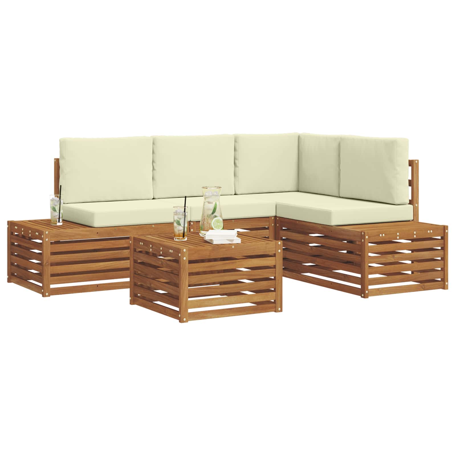 Set vanjskih sofa s jastukom Prirodna i krem 59 x 59 x 37 cm