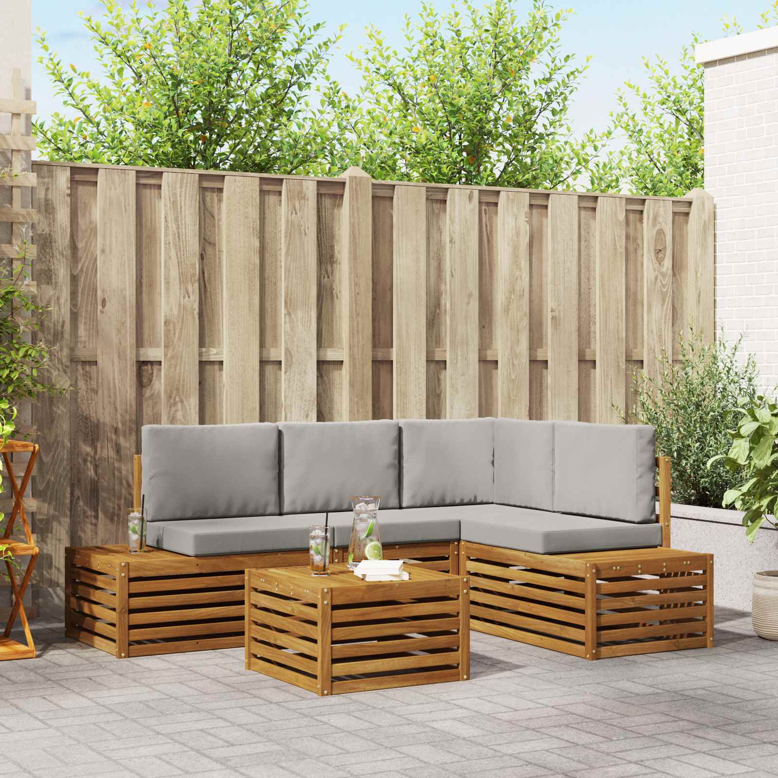 Set vanjskih sofa Prirodna i svijetlo siva 59 x 59 x 37 cm